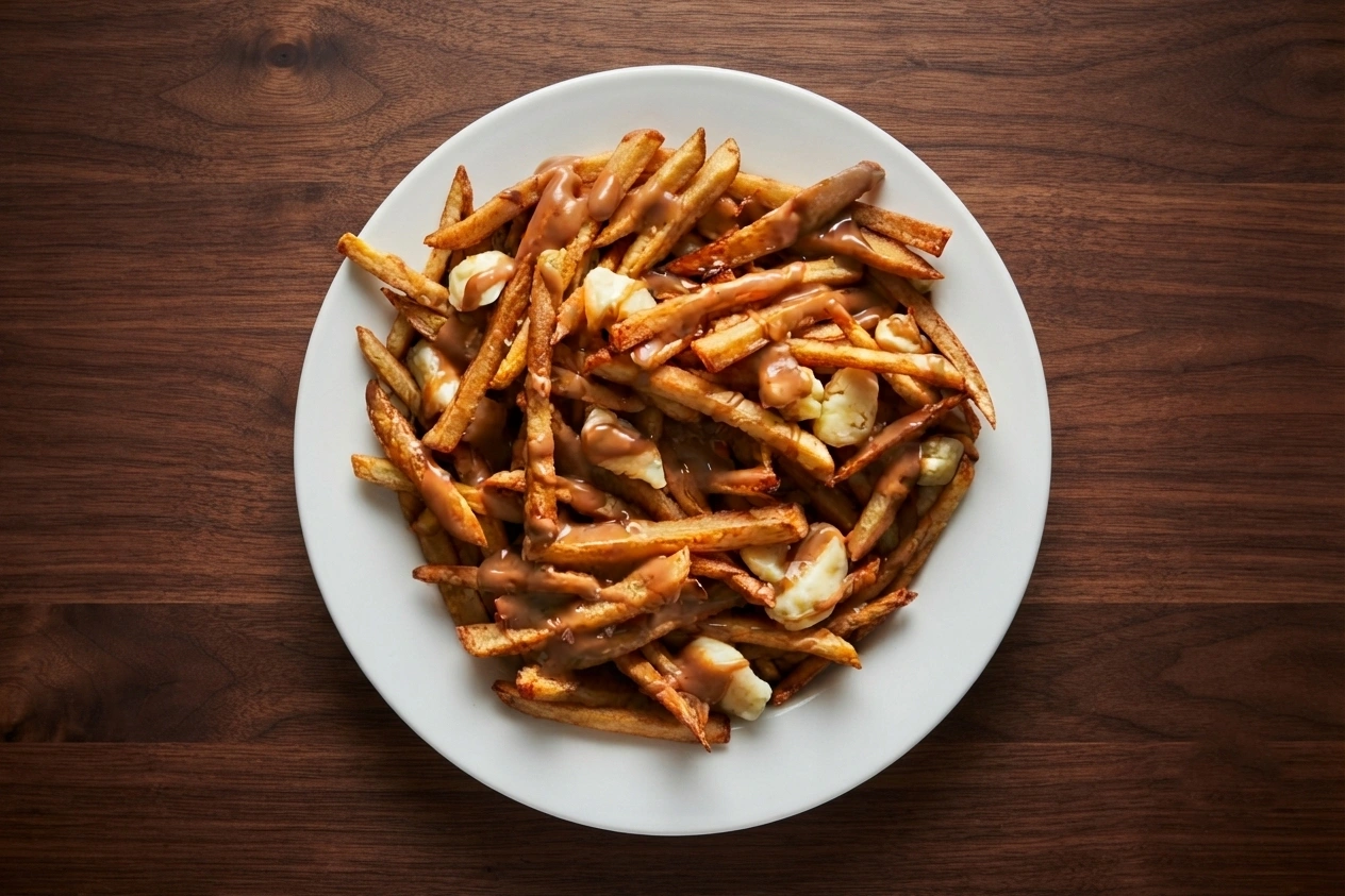 Loaded fries with melted cheese sauce and fresh toppings at DJ Donair & Poutine in Ellerslie, Edmonton